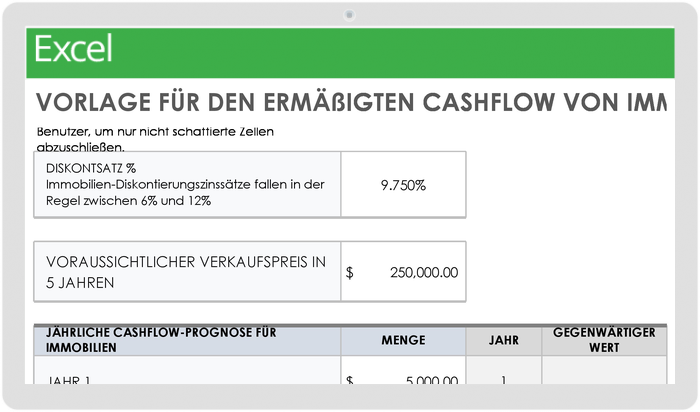  Discounted Cashflow-Vorlage für Immobilien