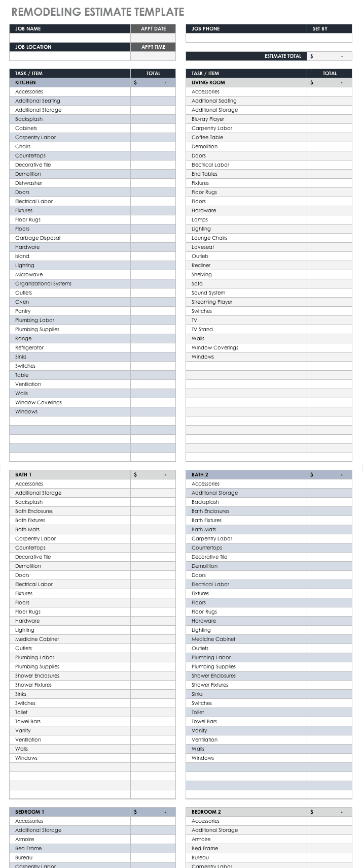 Free Construction Estimate Templates Smartsheet