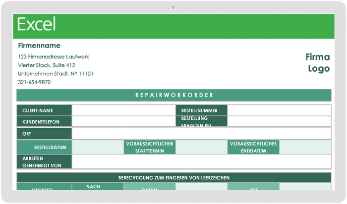  Vorlage für Arbeitsaufträge reparieren