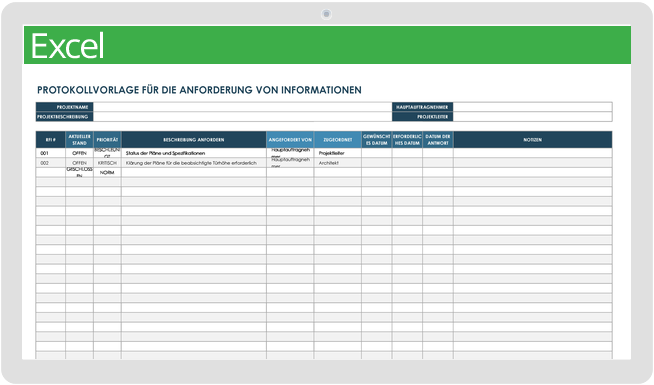 Anfrage für Informationsprotokollvorlage