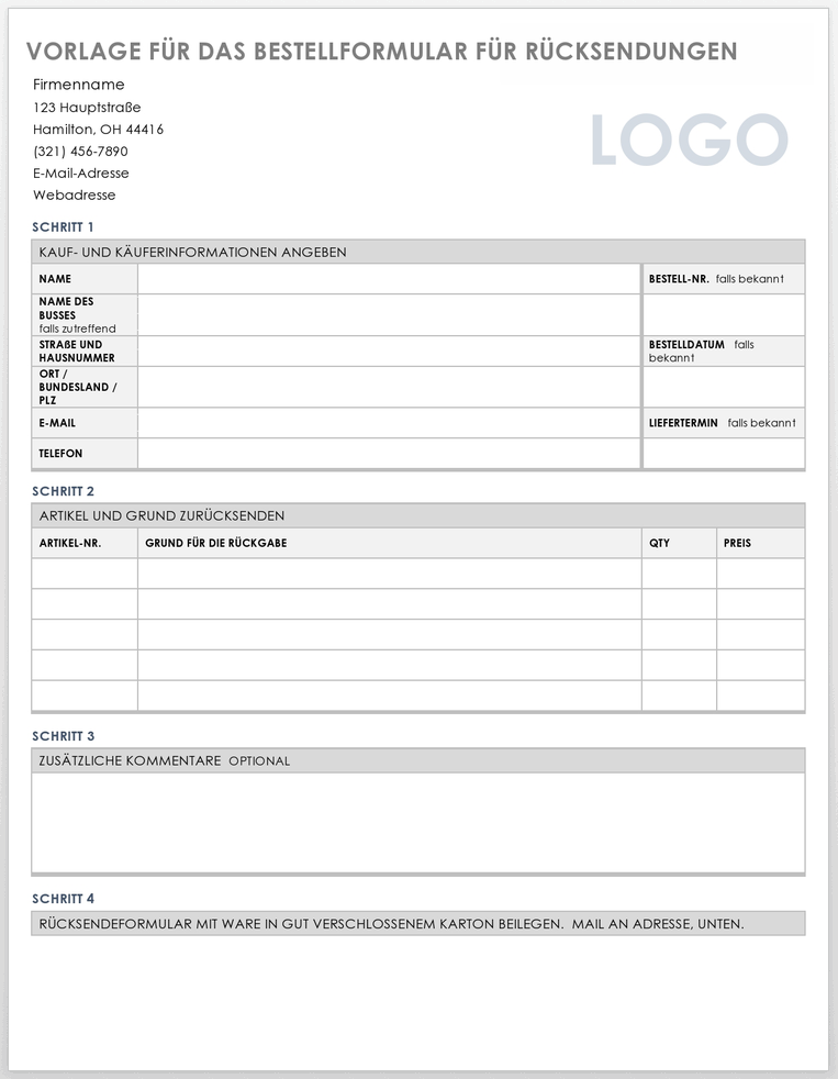  Vorlage für ein Rücksendeformular