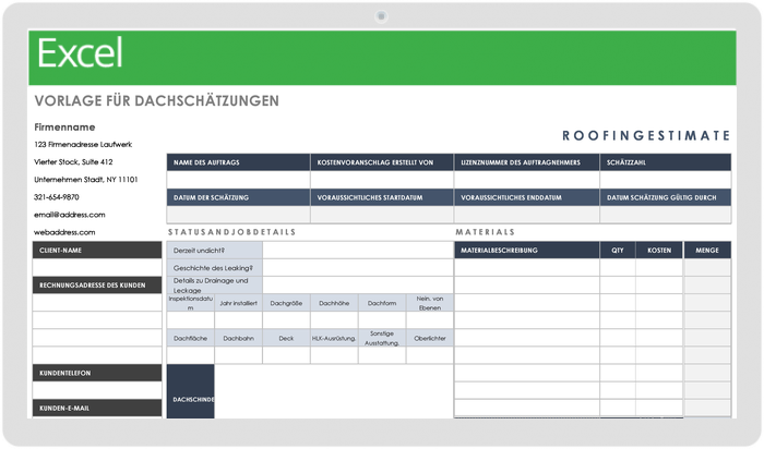 Vorlage für den Dachkostenvoranschlag