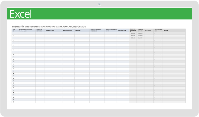 Beispielvorlage für eine Bewerber-Tracking-Tabellenkalkulation