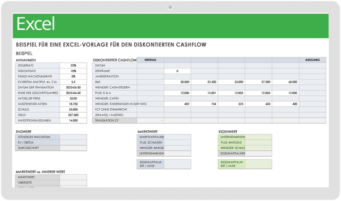  Beispielvorlage für diskontierten Cashflow