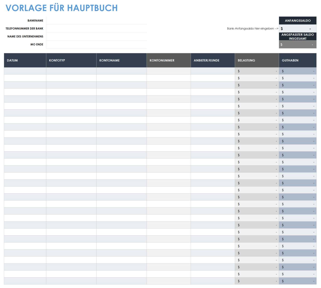 Beispiel für ein Hauptbuch