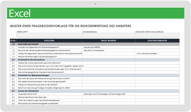 Beispielvorlage für einen Fragebogen zur Risikobewertung von Anbietern