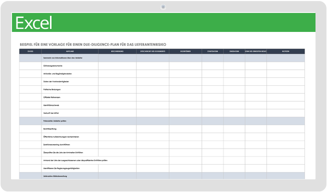 Beispielvorlage für einen Due-Diligence-Plan für Lieferantenrisiken