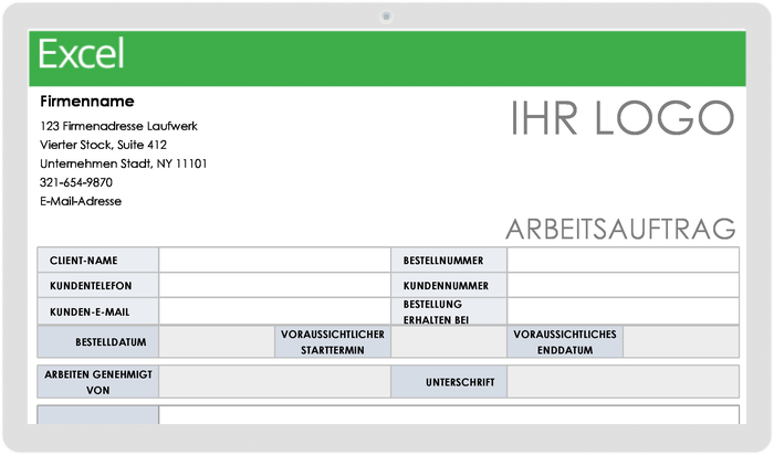  Vorlage für Service-Arbeitsaufträge