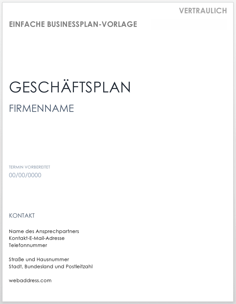 one page business plan deutsch