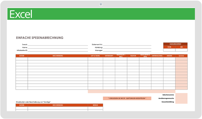 Einfache Spesenabrechnungsvorlage