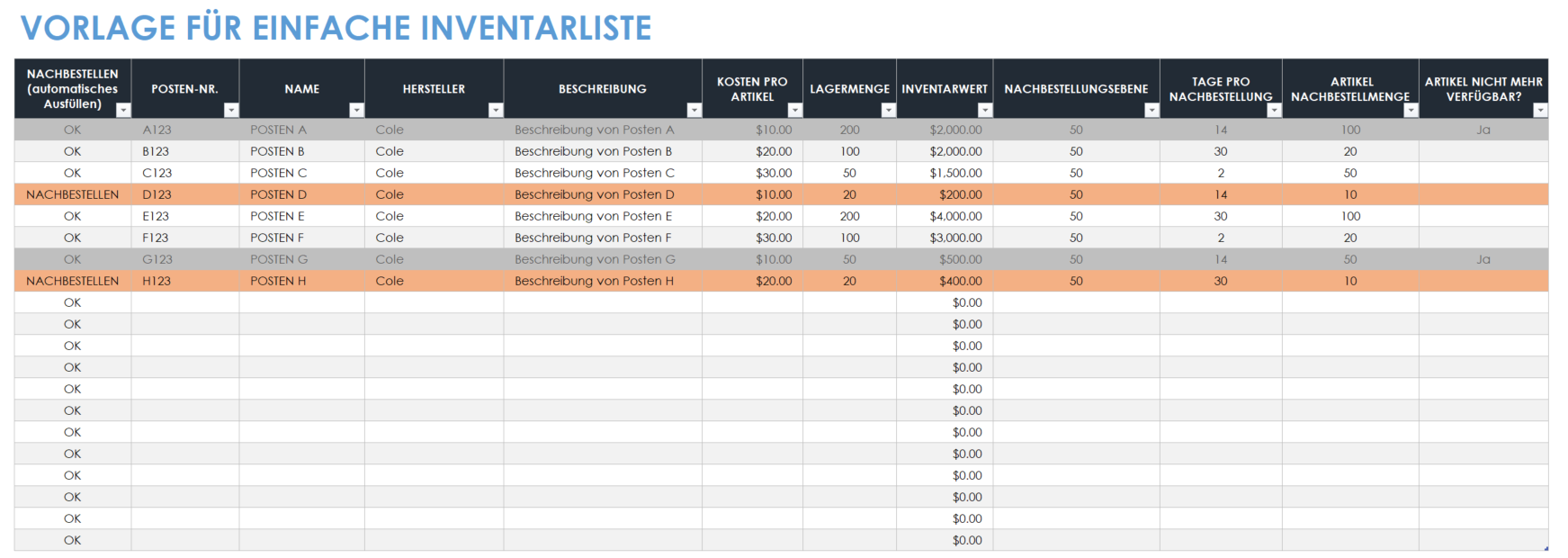 Einfache Inventarliste