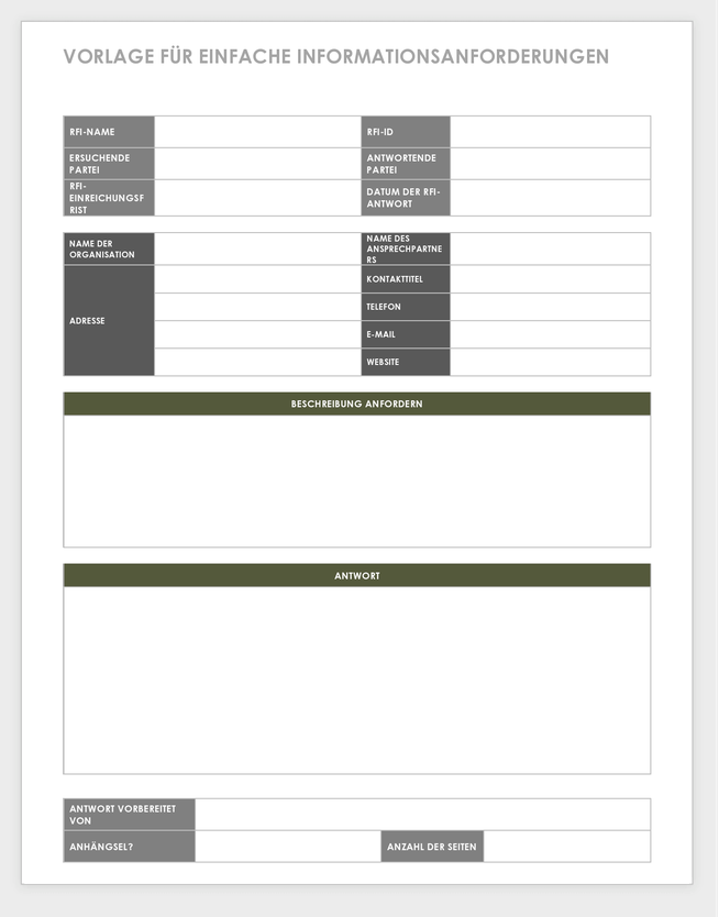 Einfache Informationsanforderungsvorlage
