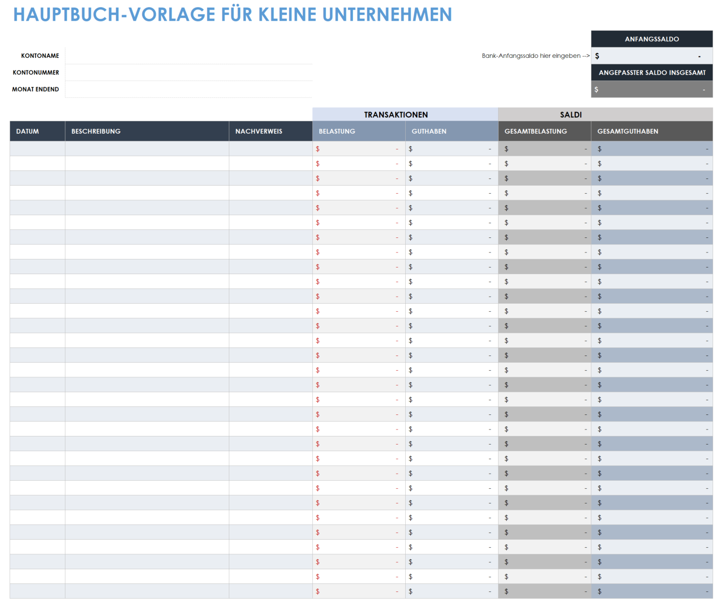 Hauptbuch für Kleinunternehmen