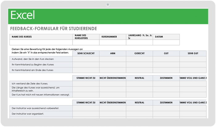  Vorlage für das Schüler-Feedback-Formular