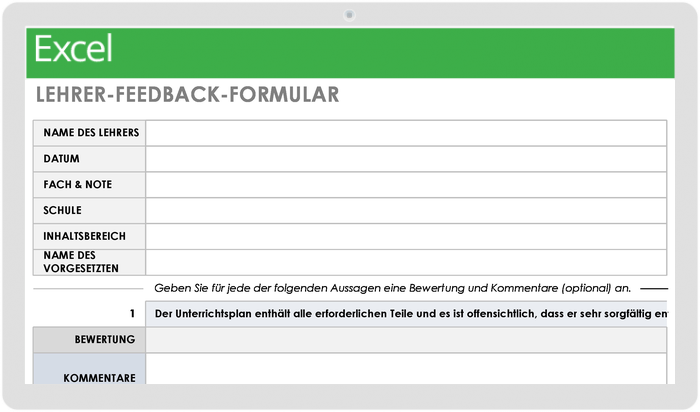  Vorlage für Lehrer-Feedback-Formular