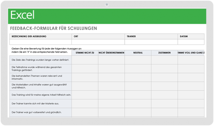 Vorlage für das Schulungs-Feedback-Formular