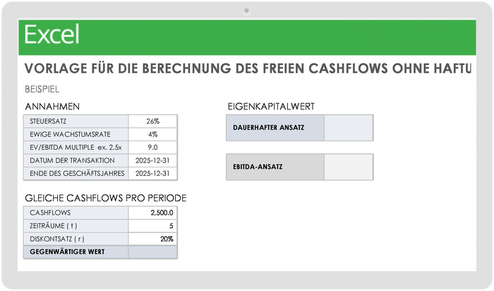 Berechnungsvorlage für unverschuldeten freien Cashflow