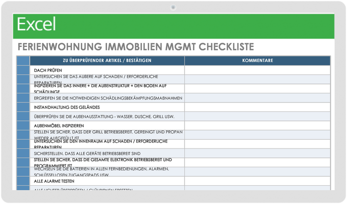Checklistenvorlage für die Verwaltung von Ferienunterkünften