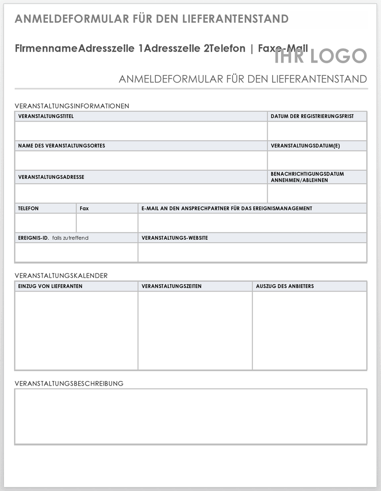 Vendor Booth Registration Form 49525 - DE