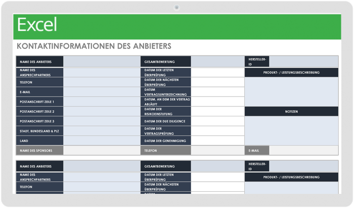  Vorlage für Kontaktinformationen des Anbieters