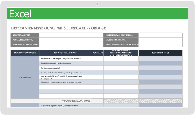 Lieferantenbewertung mit Scorecard-Vorlage