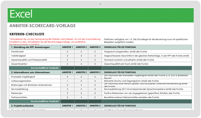  Lieferanten-Scorecard-Vorlage