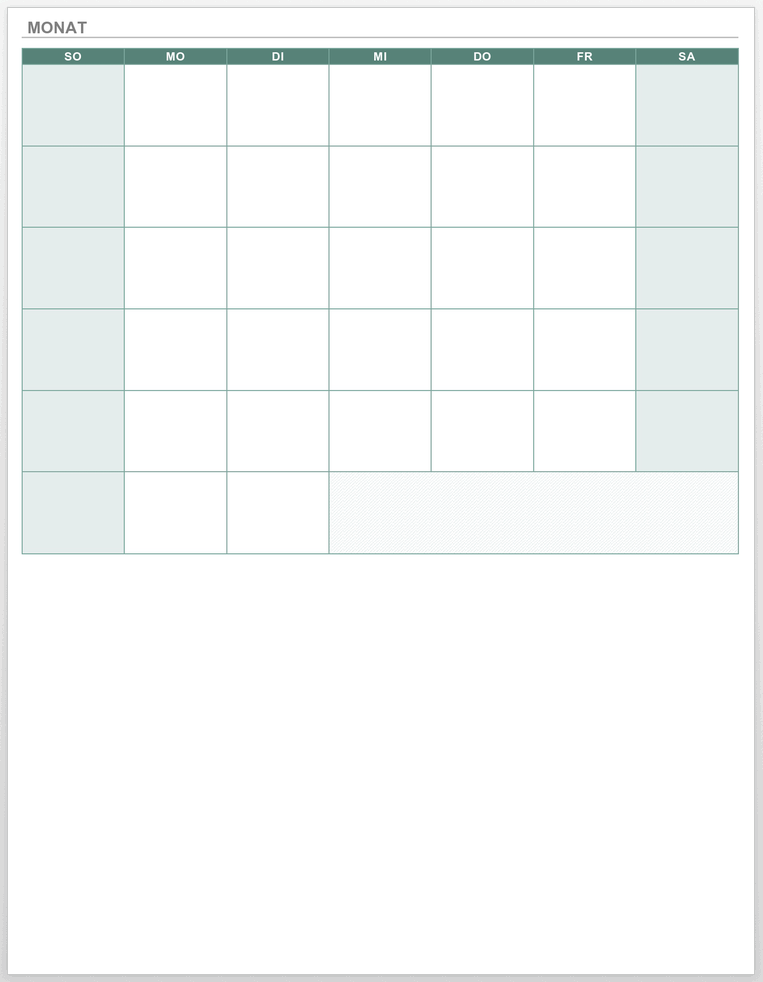  Arbeit-persönliche Planung leere Kalender-Rastervorlage