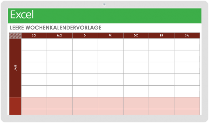  Arbeit-persönliche Planung leere wöchentliche Kalendervorlage