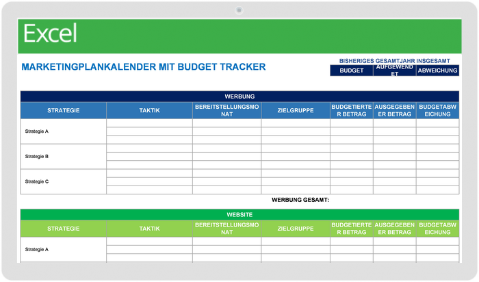  Marketingplan-Kalender mit Budget-Tracker-Vorlage