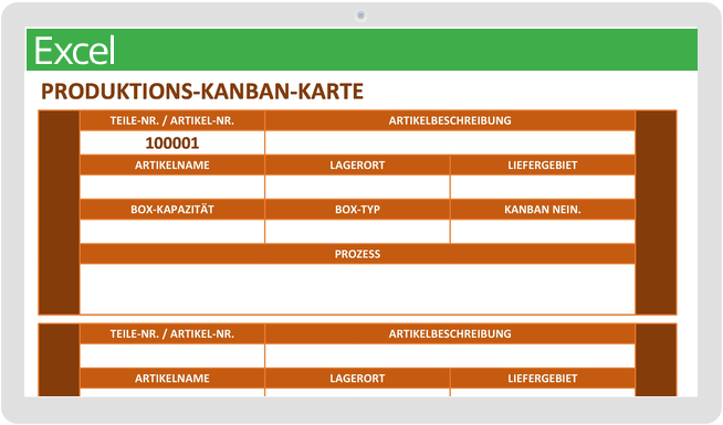 Kanban-Kartenvorlage für die Produktion