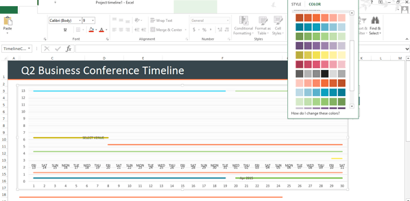 Die Zeitachsenfarben in Excel ändern