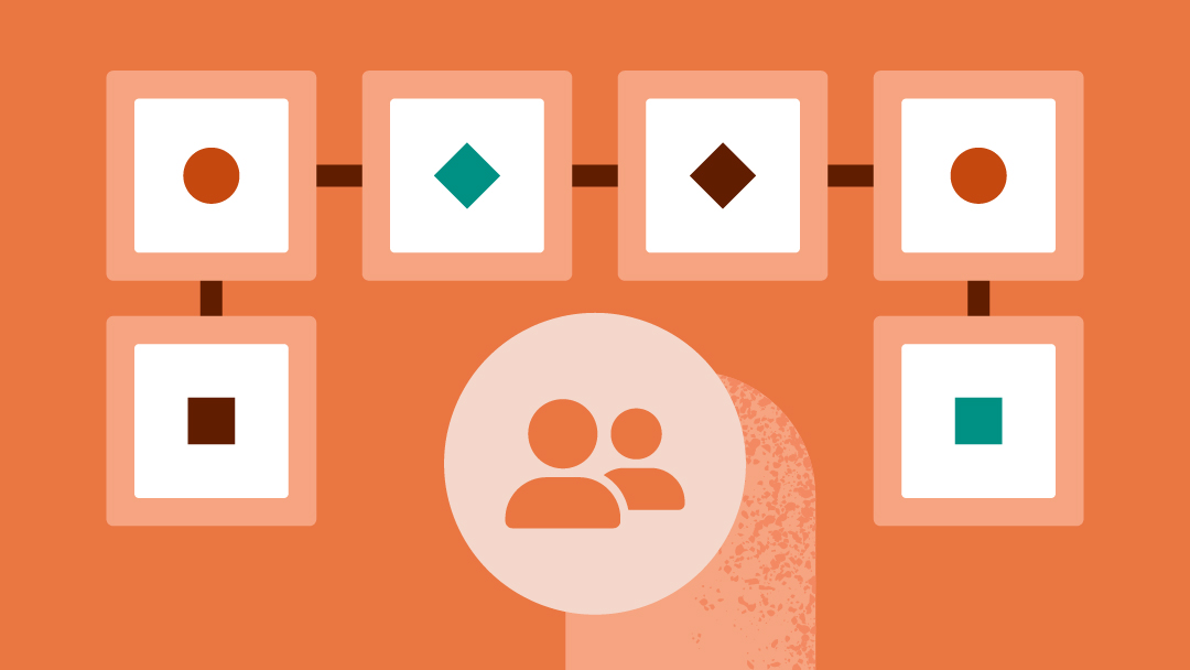 Steps linked together with a line surrounding a people icon