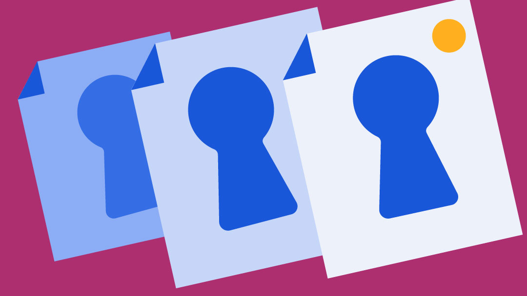 Three sheets of paper with a keyhole on each one