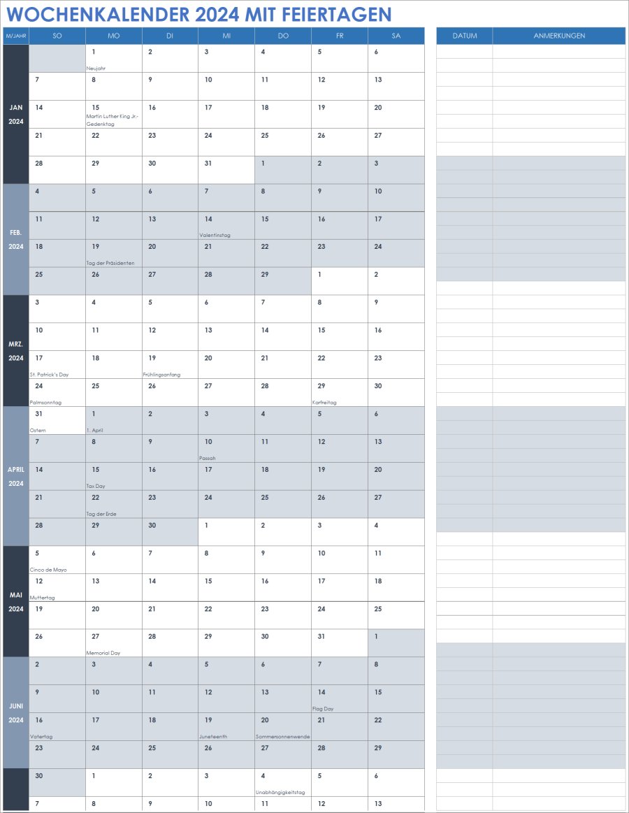  Kostenlose Excel-Kalendervorlagen Illustration 