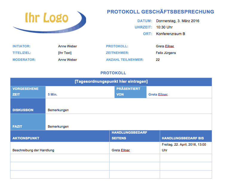 Kostenlose Protokollvorlagen für Microsoft Word