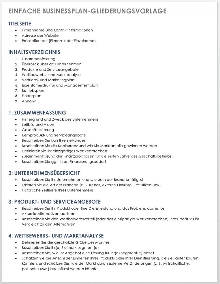 Kostenlose einfache Geschäftsplan-Vorlage - Word, Excel, Smartsheet